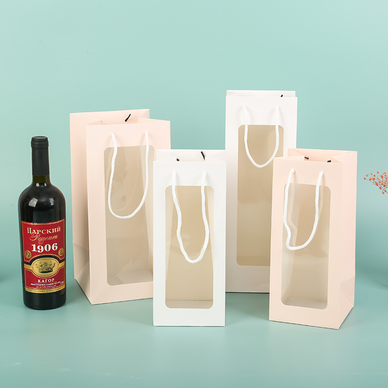 Spot celebridad de Internet ventana abierta bolsa de regalo transparente bolsa de embalaje de flores regalo rosa recuerdo ventana de regalo vino tinto