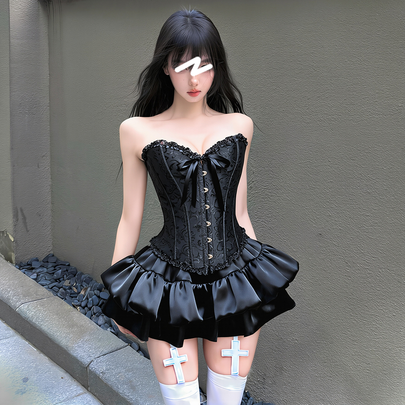 Vintage Court-Style Lace-Up Corset with Steel Bones, Waist-Cinching Shapewear Top, Magic Shapewear Overlay with Rolled Edges Vintage Court-Style Lace-Up Corset with Steel Bones, Waist-Cinching Shapewear Top, Magic Shapewear Overlay with Rolled Edges