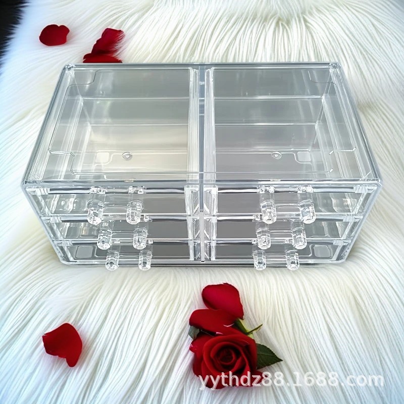 厂家生产 亚克力桌面收纳护肤品 口红 首饰 透明抽屉式防尘收纳盒
