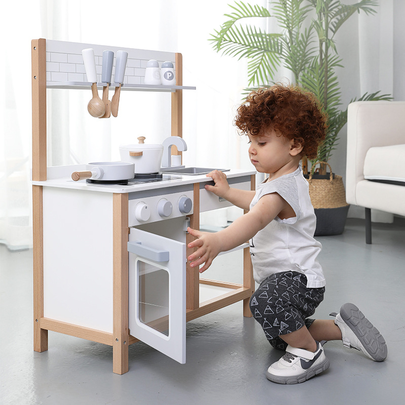 Figari niños juegan casa traje gris cocina juego de rol juguete de madera simulación comida niños y niñas