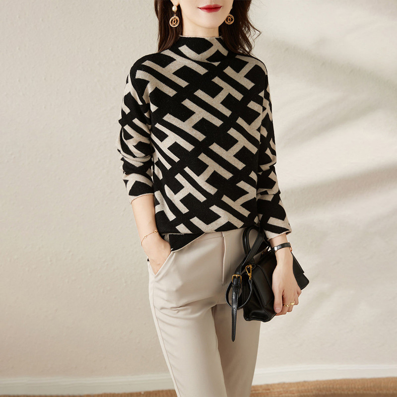 Otoño/Invierno 2024 Nuevo otoño/invierno letra de pelo Jacquard top temperamento suéter versátil base delgada