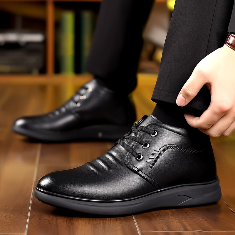 Zapatos de invierno de los hombres zapatos de algodón de lana zapatos de los hombres de piel de vaca caliente forrado de lana gruesa papá zapatos de cuero genuino antideslizante zapatos de algodón para los ancianos