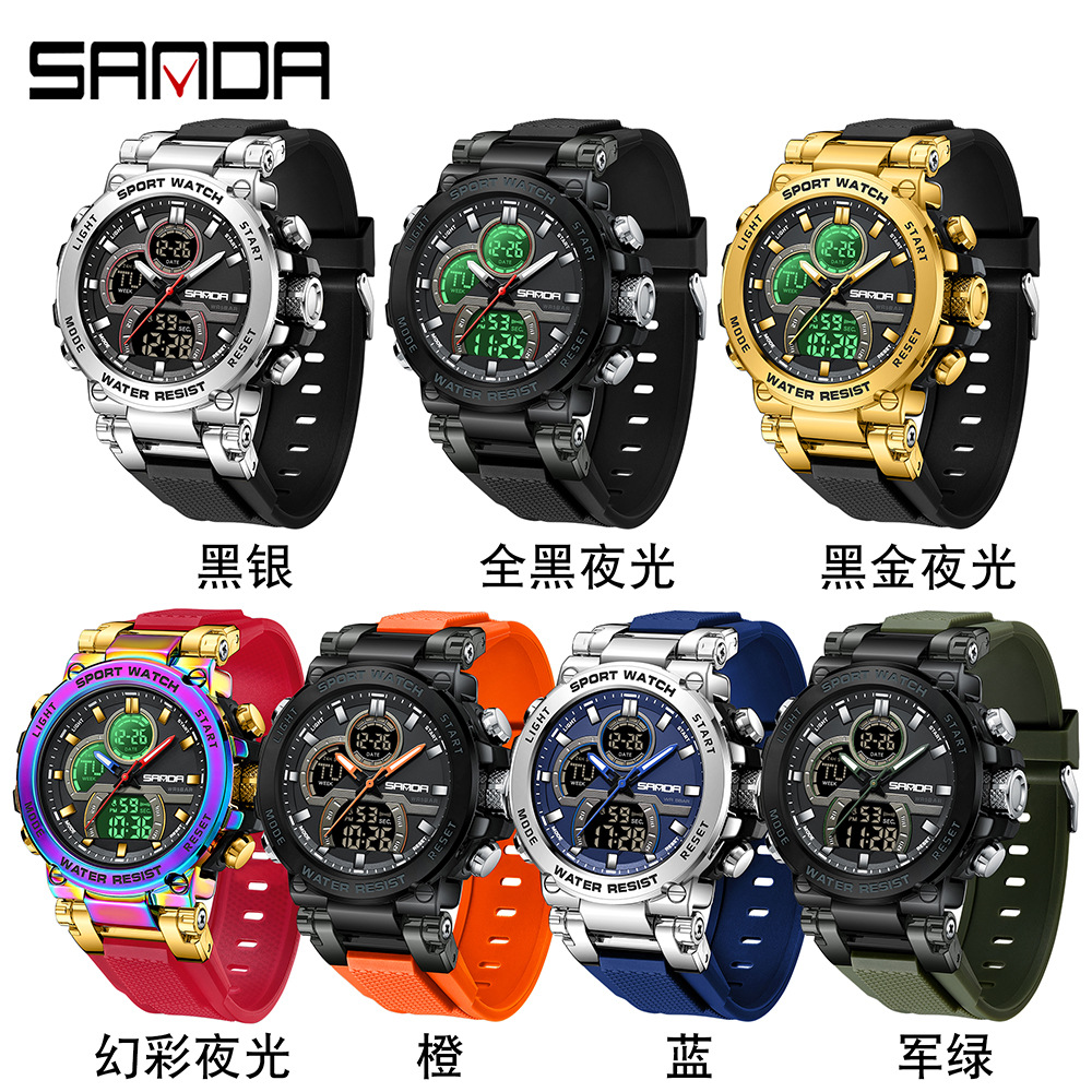 SANDA reloj electrónico transfronterizo personalidad cool reloj de pulsera estudiantes luz nocturna multifuncional moda reloj de pulsera para hombres 6183