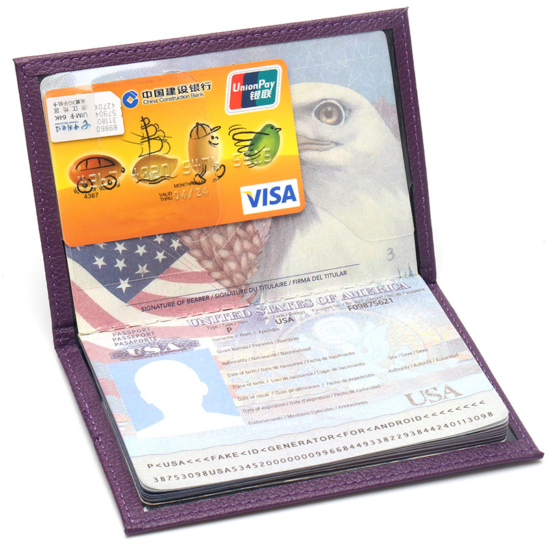 Slim US passport holder, leather, portable, lychee texture, travel