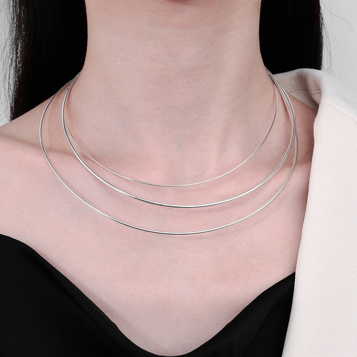 Yunchaoxuan S925 sterling silver retro ethnic style creative simple cold style collar hard snake bone chain diy matching