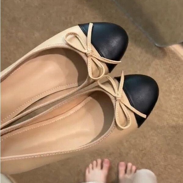 French Retro Fashion Versatile Women's Shoes 2026 Spring and Autumn New Style Chanel-Inspired Color-Blocking Bow Flat Shoes French Retro Fashion Versatile Women's Shoes 2026 Spring and Autumn New Style Chanel-Inspired Color-Blocking Bow Flat Shoes