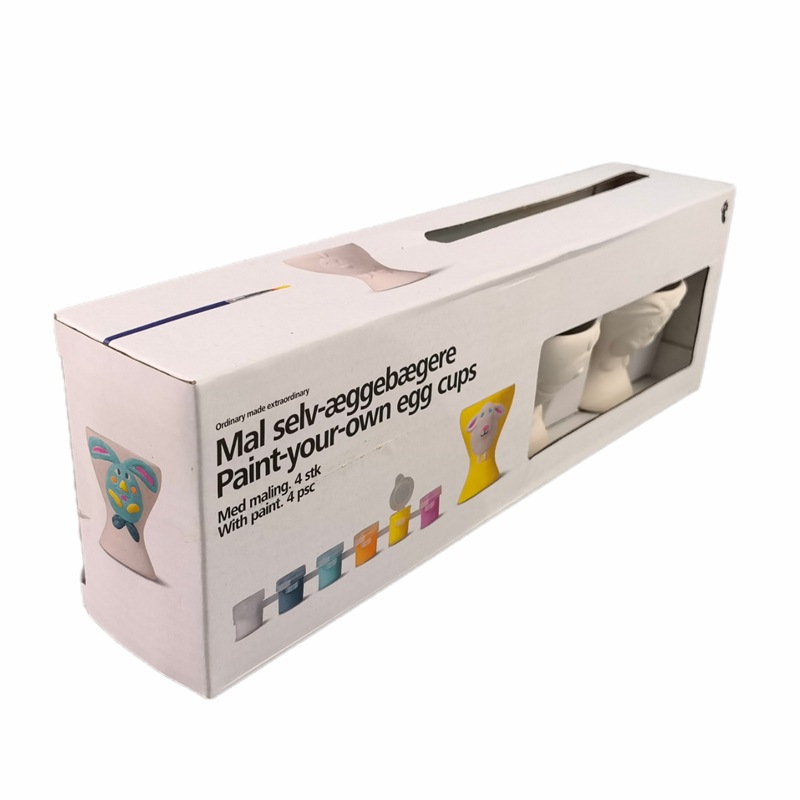 Juego de Pascua 4 tazas de huevo juguetes de relleno para niños de cerámica para colorear bricolaje blanco rompecabezas acrílico para colorear bandeja de huevo de graffiti