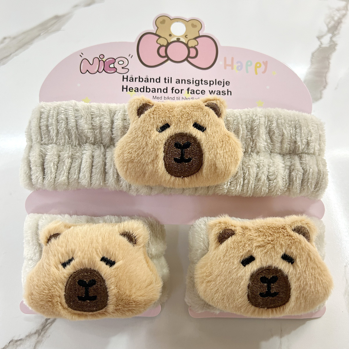 Banda de cabello de moda con tarjeta de papel dulce decoración de animales pequeños de peluche de lavado banda de cabello de dibujos animados correa de muñeca tridimensional