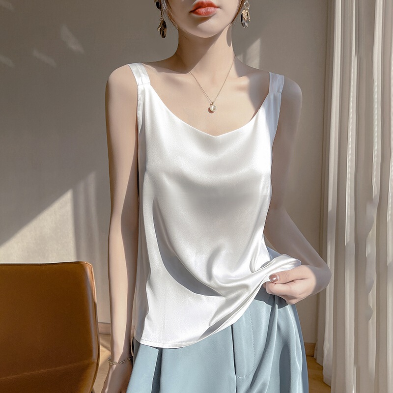 Silk Camisole Women's Inner Wear Spring & Fall with Suit Loose Bottoming Shirt Sleeveless Top V-Neck Small Suspbottomers