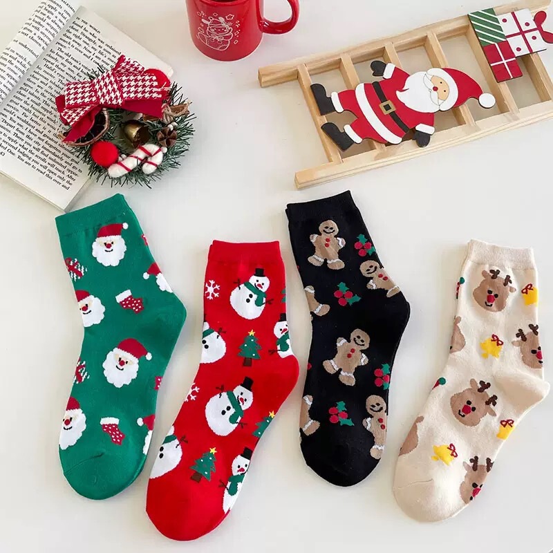 男性と女性のためのクリスマスソックス、かわいい漫画のトレンディなロングソックス、秋と冬の綿のソックス、カップルのクリスマスソックス卸売|undefined