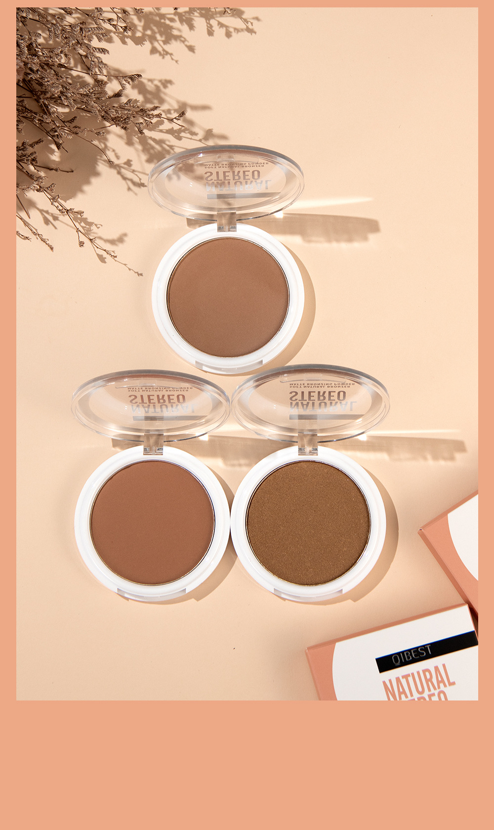 QIBEST cross-border matte contouring powder is not easy to smudge, contour contour powder, shadow and nose shadow powder, facial makeup undefined