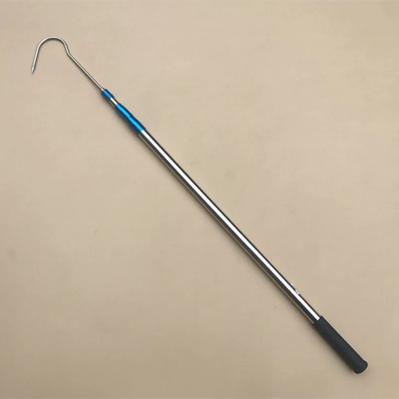 Утолщенная и удлиненная синяя наборная телескопическая стальная стержень с одним крюком круглой формы заостренный большой крюк длинная ручка длинная штанга