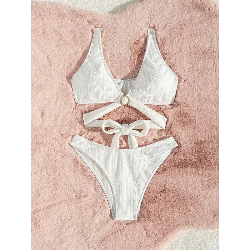 Solid sexy beach swimwear, high waist