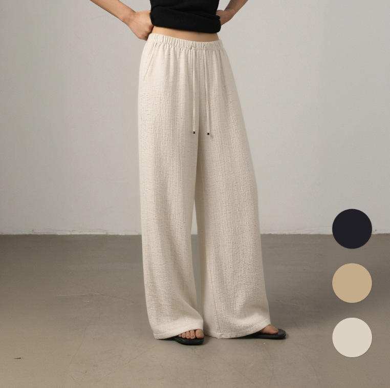 0289 Linen Elastic Waist Drawstring Loose Wide-Leg Pants New Casual Pants