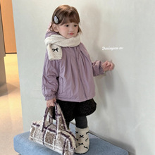 大小卷儿童外套25秋冬新女童韩版洋气纯色碎花两面穿连帽夹棉外套