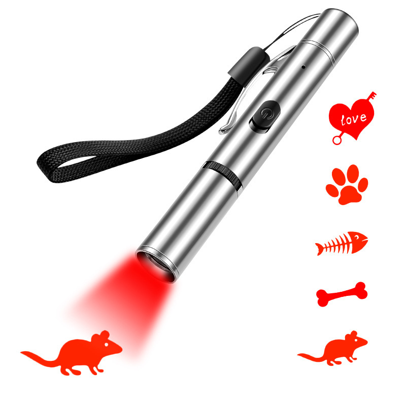De acero inoxidable de proyección divertido gato linterna recargable luz roja LED conmutable multi-patrón de juguete para mascotas divertido gato Luz