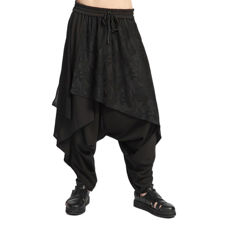 Pantalones casuales de los nuevos hombres oscuros y no convencionales, pantalones anchos sueltos, estilista, pantalones de pies Harlan juvenil, pantalones cortos