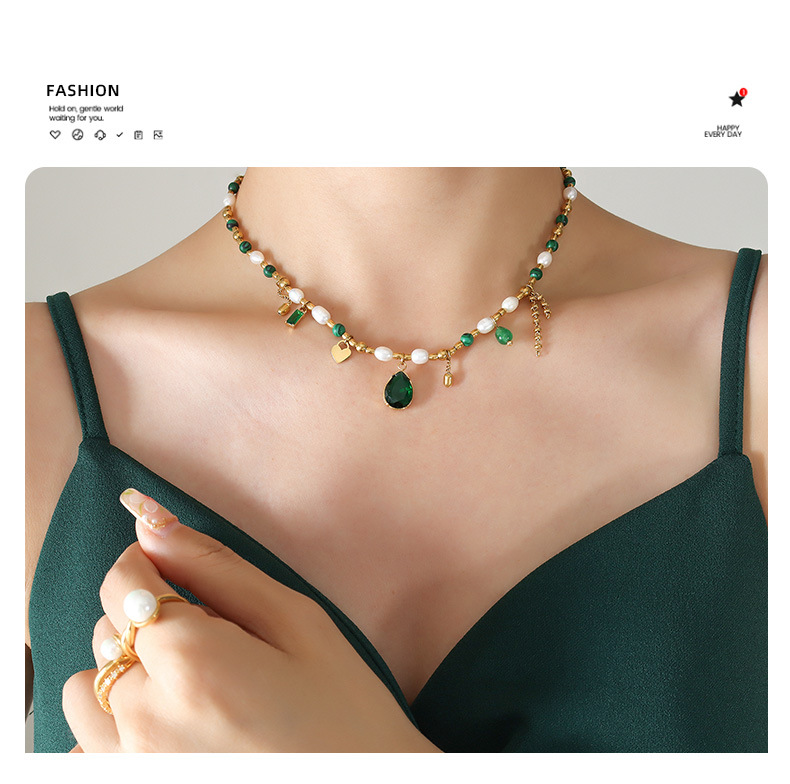 Fashion Water Droplets Titanium Steel Pendant Necklace Tassel Plating Inlay Pearl Zircon Stainless S