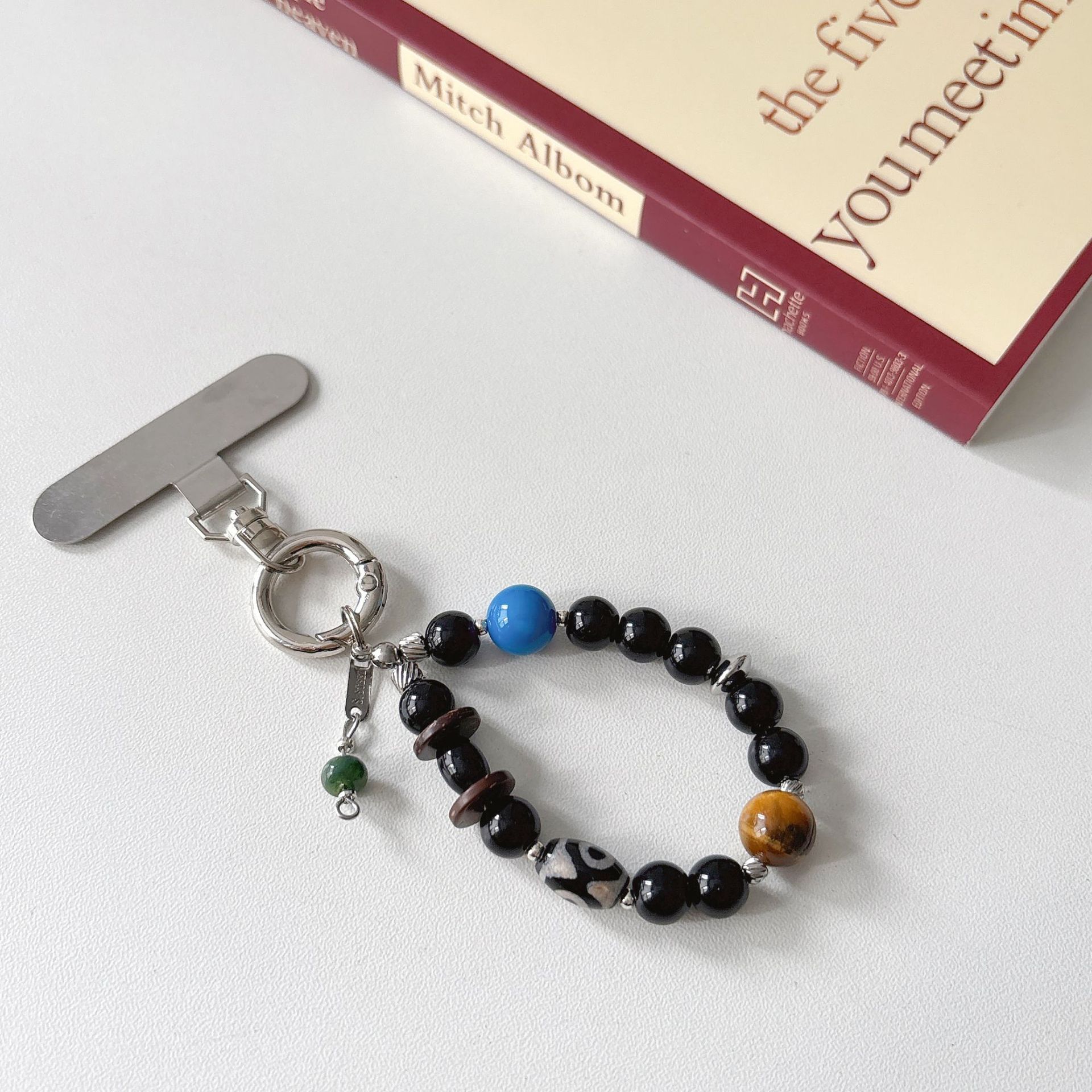 Marca de moda original cadena de teléfono móvil vidrio natural con cuentas caja de teléfono móvil cordón bolso colgante muñeca colgante estilo ins