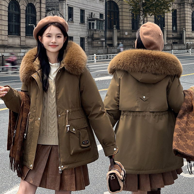2024 grueso calentamiento para superar la mujer corta ropa de algodón de invierno de cuello grande con capuchón coreano chaqueta suelta image 4