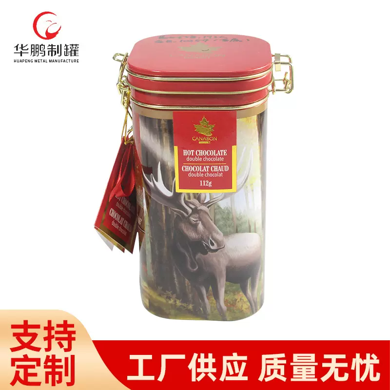 新款马口铁长方形糖果饼干铁盒金属罐密封咖啡罐带铁丝扣茶叶铁盒