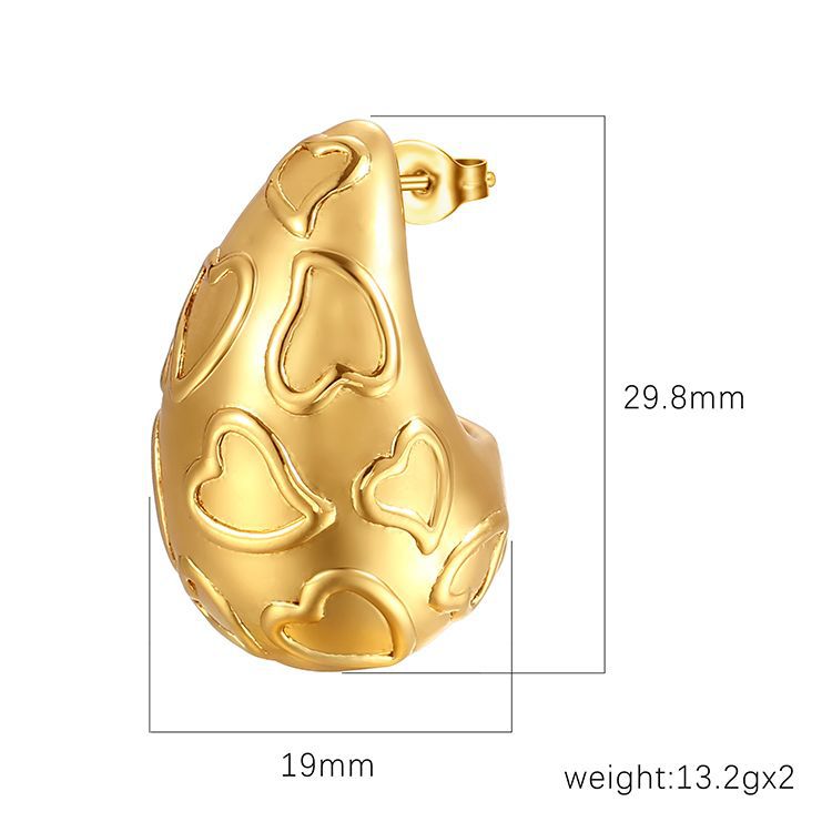 Estilo retro francés precioso impreso de acero inoxidable pendientes de gota de agua de alto grado de las mujeres simples 18K plateado pendientes de moda