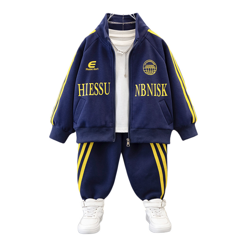7692 traje fresco y guapo para niños primavera y otoño nuevo suéter de primavera para niños chaqueta de dos piezas deportivas para niños de moda callejera