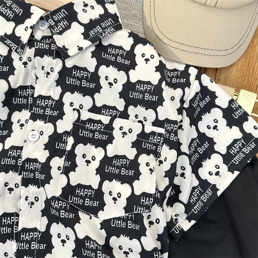 Camisa para niños 2024 verano hombres y mujeres niños feliz oso manga corta aire extranjero bebé flor camisa Joker ropa para niños