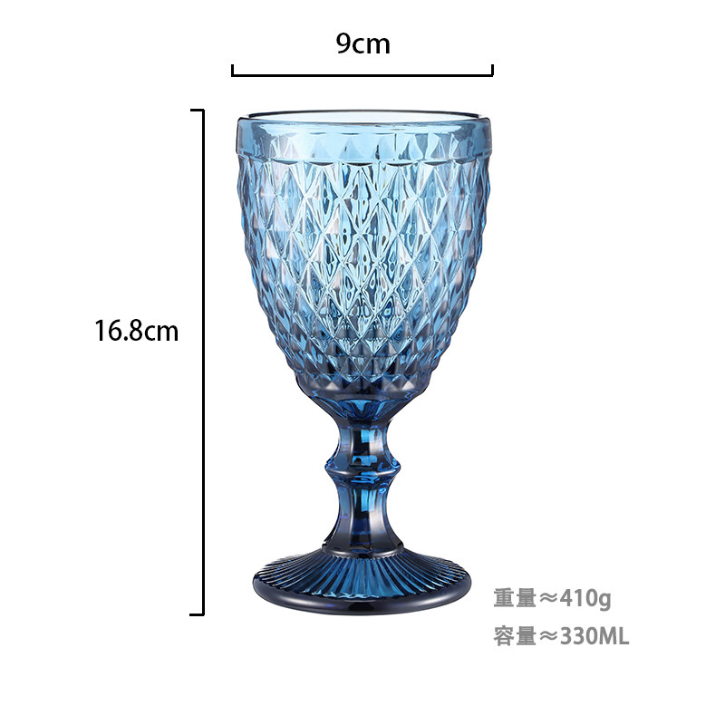 Gran por mayor transfronterizo vasos de vino en relieve europeos tazas de vidrio de colores tazas de bebida de jugo de frutas espesadas tazas de leche de boda tazas de pies altos