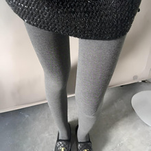 秋冬棉竖条烟深灰色加绒大码打底裤外穿加厚保暖显瘦螺纹连裤袜子