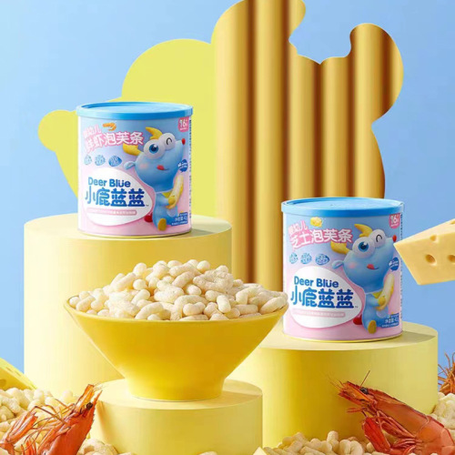 Fawn Blue Infant Finger Puff Food Complementary Food for 6-month-old Baby Casual Snacks Shrimp Cheese Flavored Puff Bars