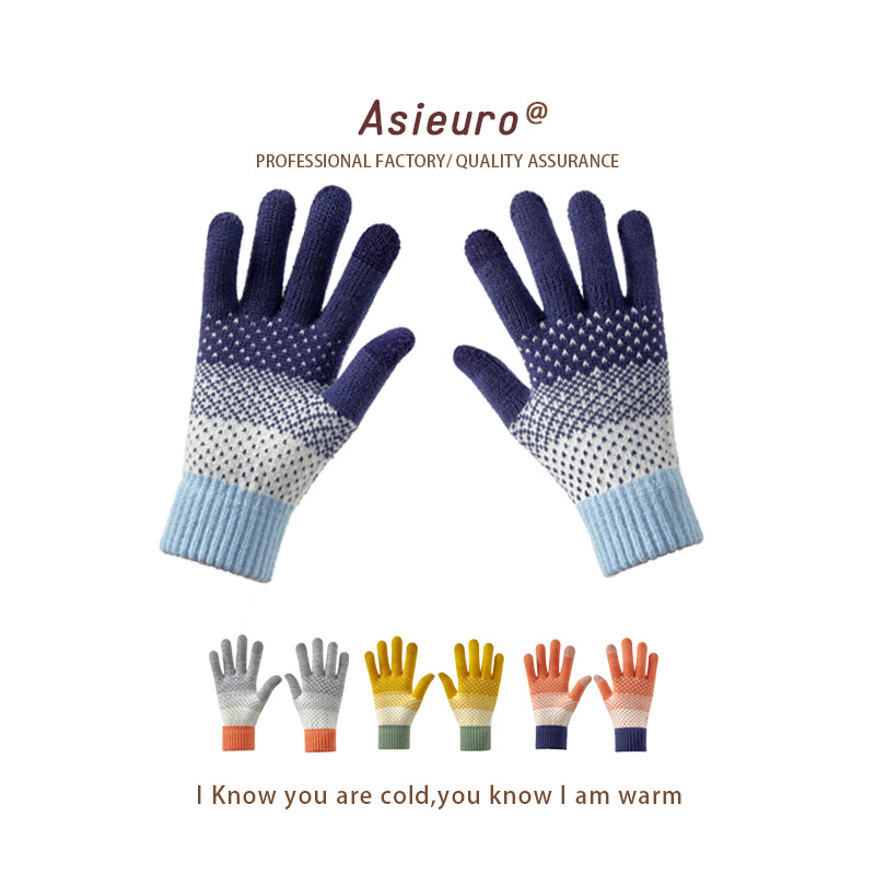 Touchscreen Glove for Men and Women, Winter Fleece Lined, Thick and Warm Knitted Woolen Fingered Cute Riding Gloves, Split Finger, Wholesale