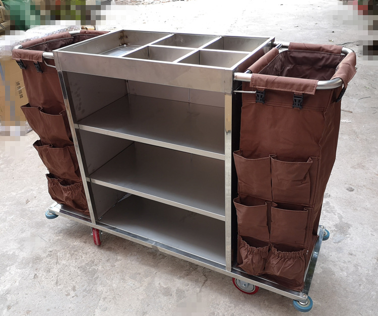 加厚不锈钢酒店宾馆工作车布草车客房服务车房口车保洁清洁手推车