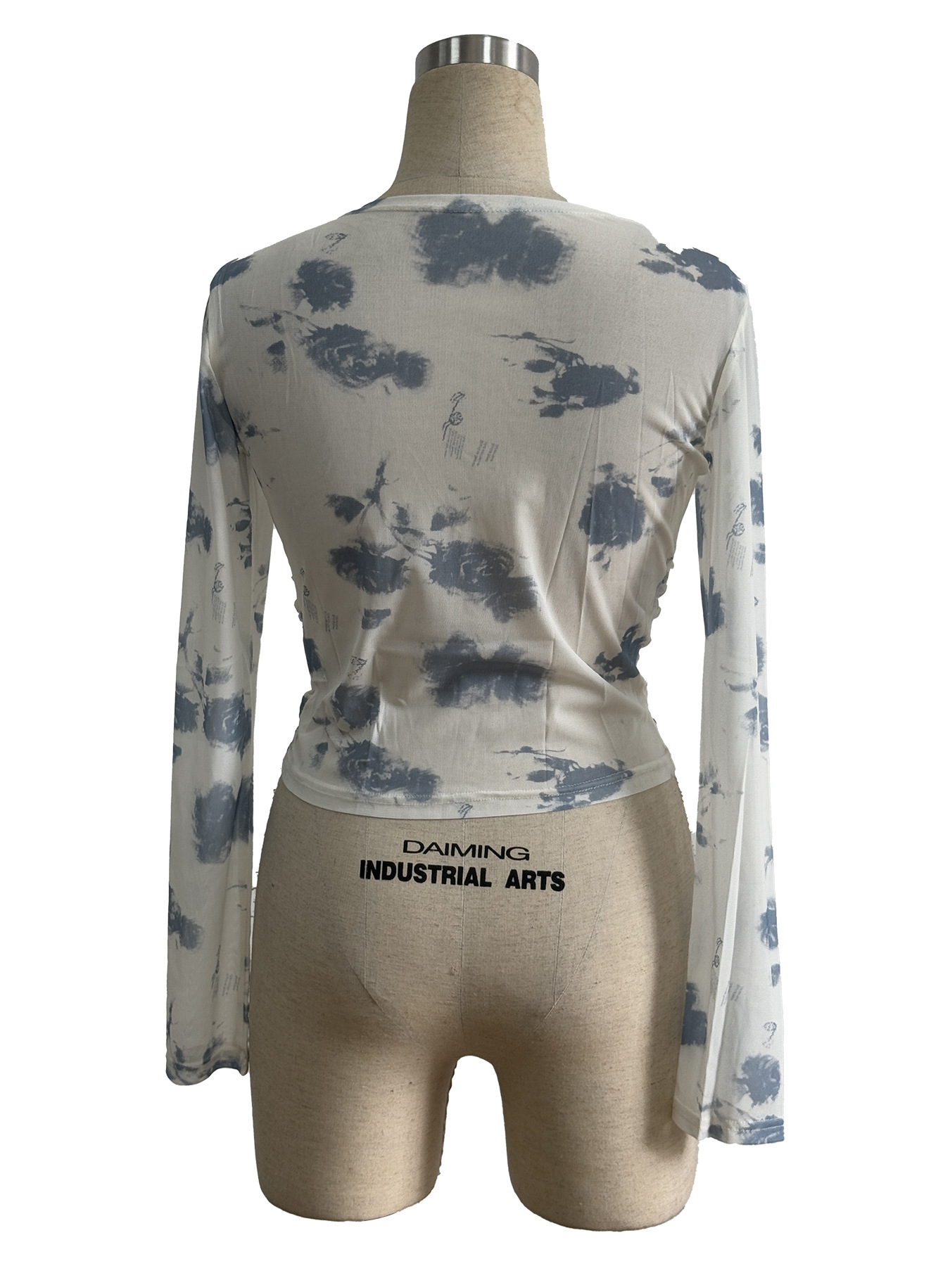 Camicetta elegante in mesh floreale con maniche a volant donna_voghion.com