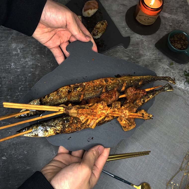 Placa de estilo europeo negro roca Placa de sushi plato de postre restaurante occidental plato de barbacoa plato japonés creativo plato de carne