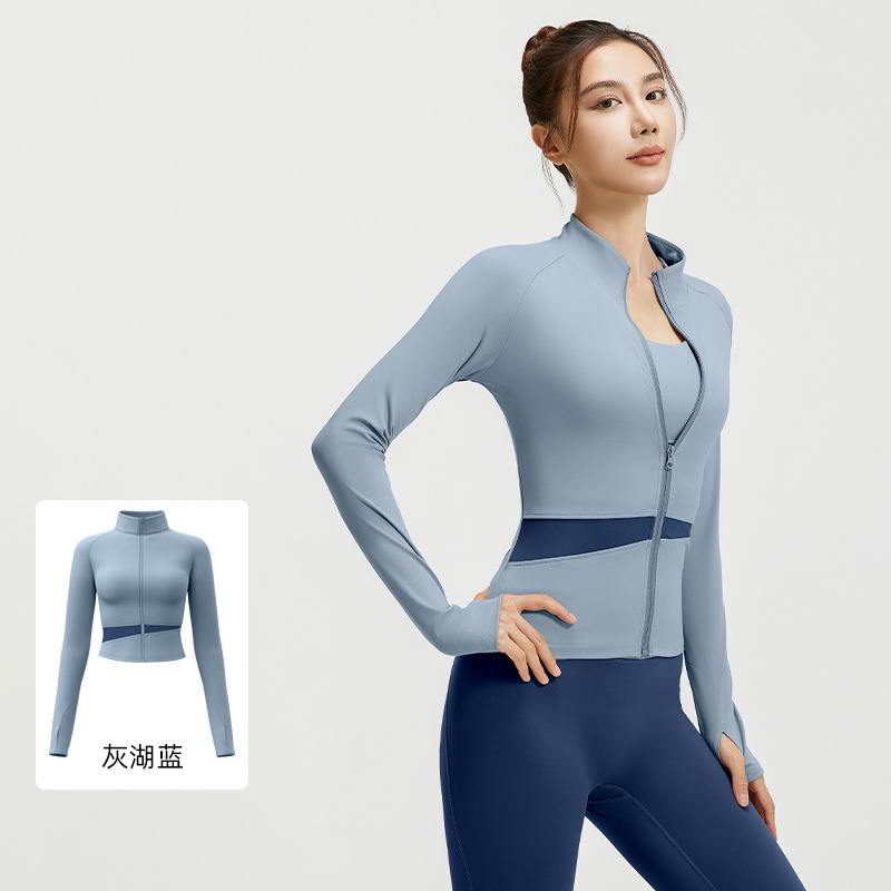 Juyi Tang honey桃 color combinación chaqueta de yoga desnuda chaqueta deportiva de cuello alto delgada ropa de ejercicios transpirable mujer