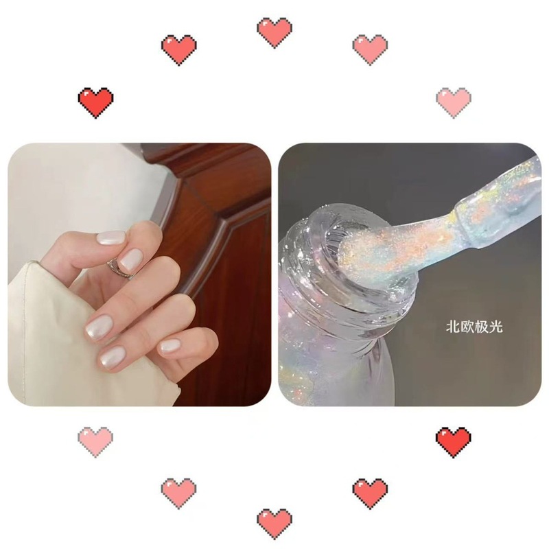 新款珠光白指甲油免烤不可撕持久不掉色快干显白亮片细闪美甲油|undefined