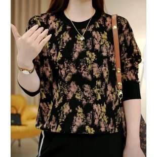 ディザトーンのファッションのデジタルプリントの長袖tシャツの女性の秋の新型のお母さんはゆったりした丸首のプルオーバーの中で老いています。|undefined