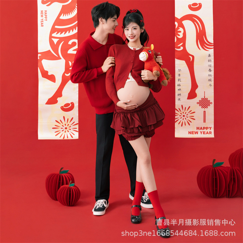 Photo Studio New Year Red Pregnant Women Photo Clothing New Christmas Theme Cute Lazy Style Photo Clothes at Home