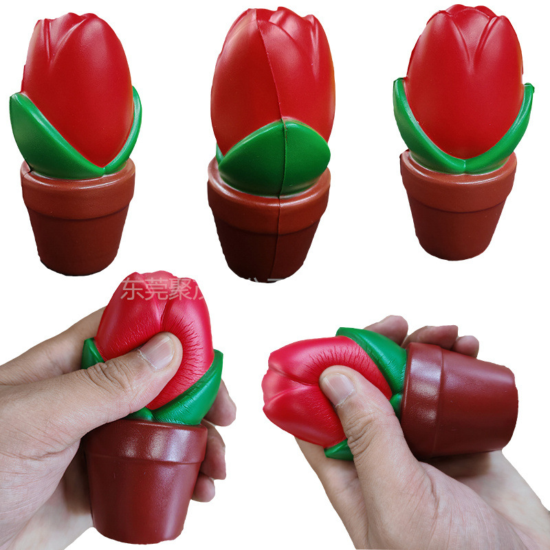Pu Tulip-Shaped Stress-Relief Squeeze Toy for Hand Exercise, Solid Foam Printed Logo Tulip Model