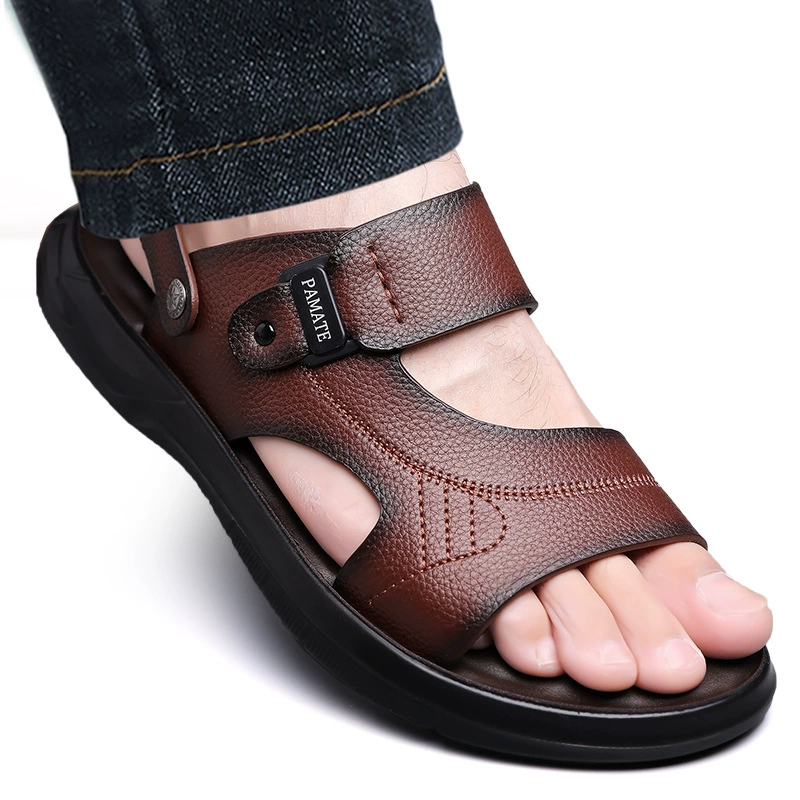 Мужские сандалии 2025, новые летние, универсальные, из натуральной кожи, пляжная обувь, дышащие, повседневные, на мягкой подошве.