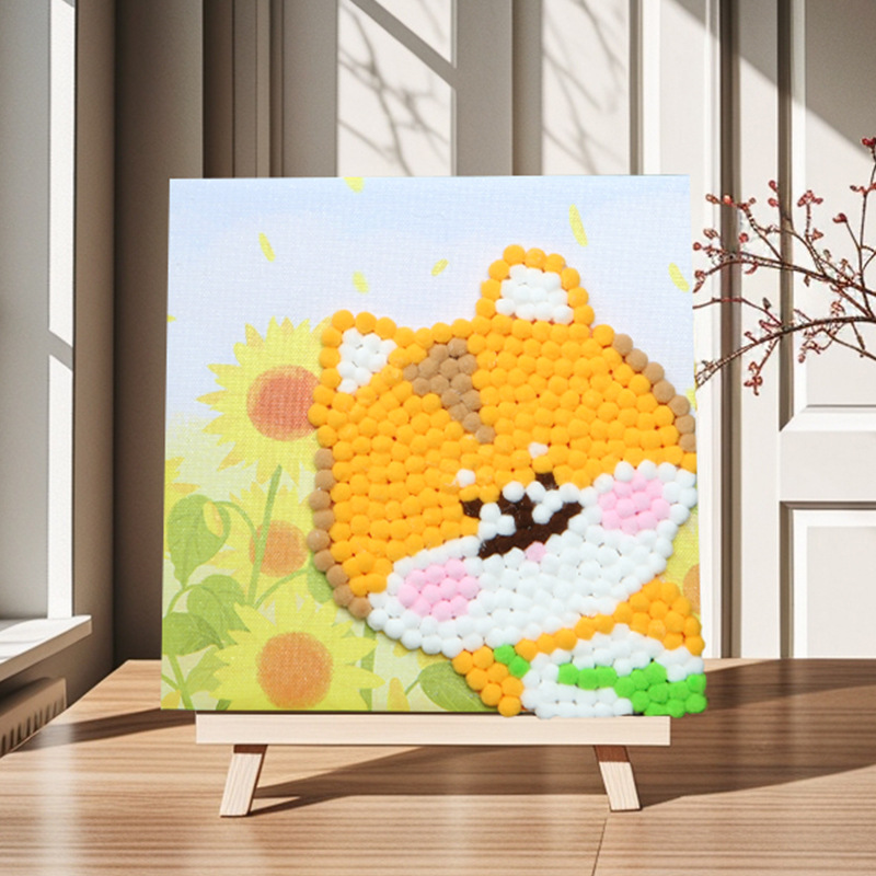 Pintura de bola de pelo Dibujos animados Niños creativos Pegatinas a mano Diy Material hecho a mano Paquete Marco estirado Pintura adhesiva Marco de madera maciza Pintura decorativa