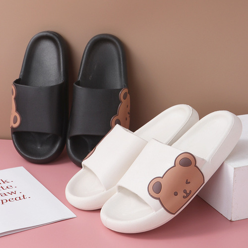 Summer new style slippers with poop-feeling side bear slippers for women, indoor non-slip slippers for men, outdoor wear slippers