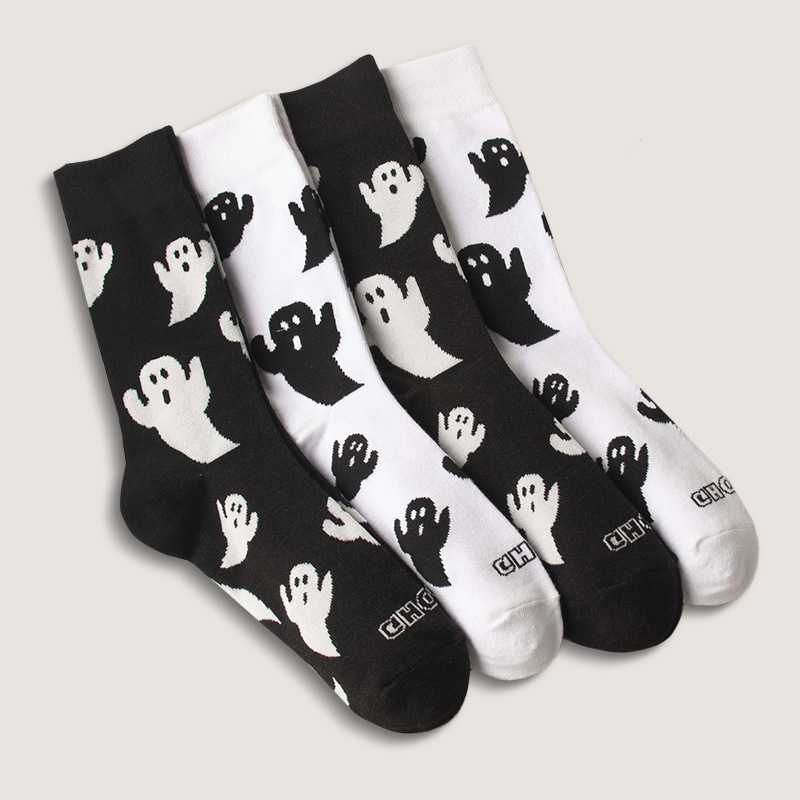 Naiste sokid ja sukad Naiste sokid sügistalvised mid tube sokid armsad multikas mustvalged kummitusmustriga Halloweeni sarja sokid_voghion.com