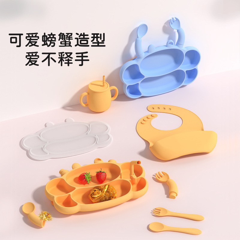 赤ちゃんのシリカゲルの食器のカニの形の食品級は高温に耐えます。|undefined
