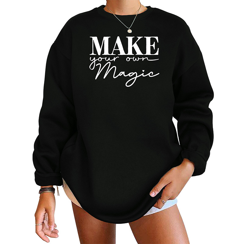 Felpa con cappuccio stampata a maniche lunghe con scollo tondo da donna autunno e inverno 2024_voghion.com