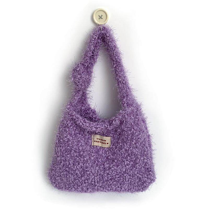 Bolso de mano de punto 2025, otoño y invierno nuevo color sólido versátil bolso de peluche suave, bolso de hombro, bolso de mano