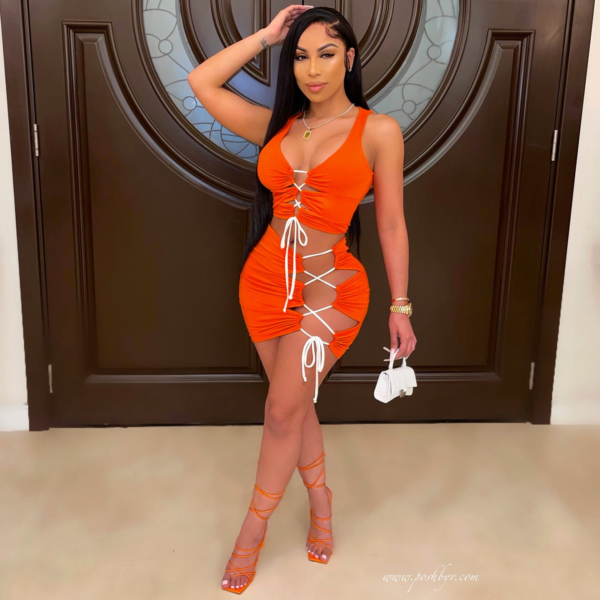 FF1078  春季新款女装性感纯色绑带镂空两件套大码女装