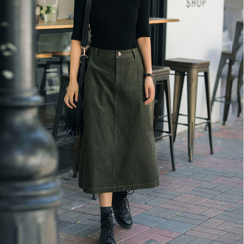 Autumn and winter new all-matching slimming high-waist corduroy skirt for women's elastic waist casual split mid-length dress
