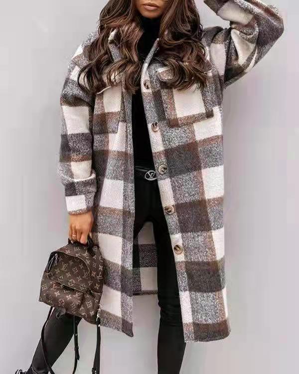 Women's Casual Plaid Button Single Breasted Coat Woolen Coat display picture 4